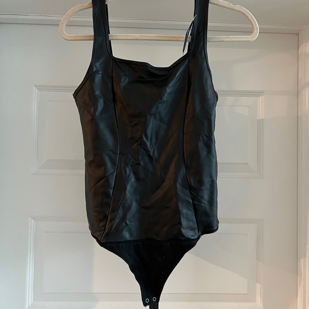 Abercrombie & Fitch Black Faux Leather Bodysuit, medium, NWT